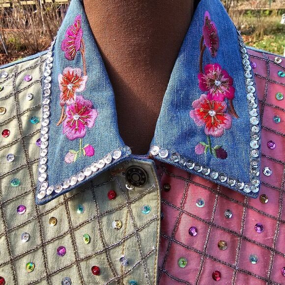 Berek Collection Jean Jacket Vintage Embroidered and Beaded Denim Size M - Picture 5 of 10